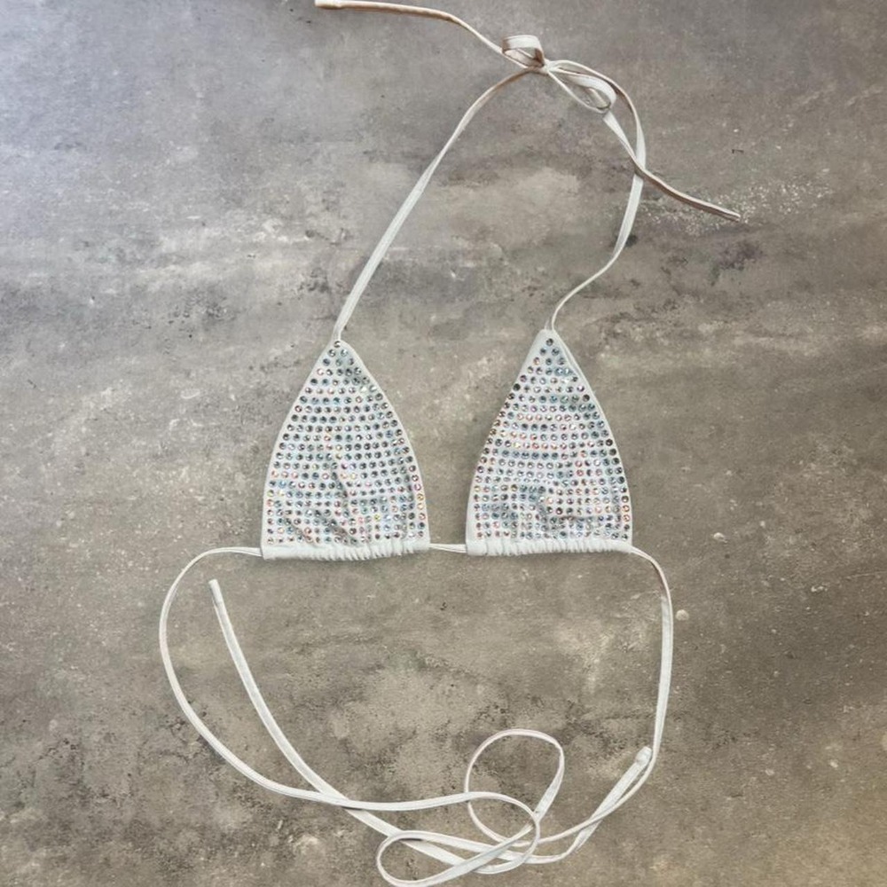 Hot & Delicious white rhinestone triangle bikini top